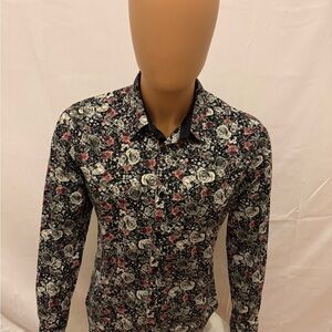 Guess Men's Black and Pink Floral Button Down Shirt